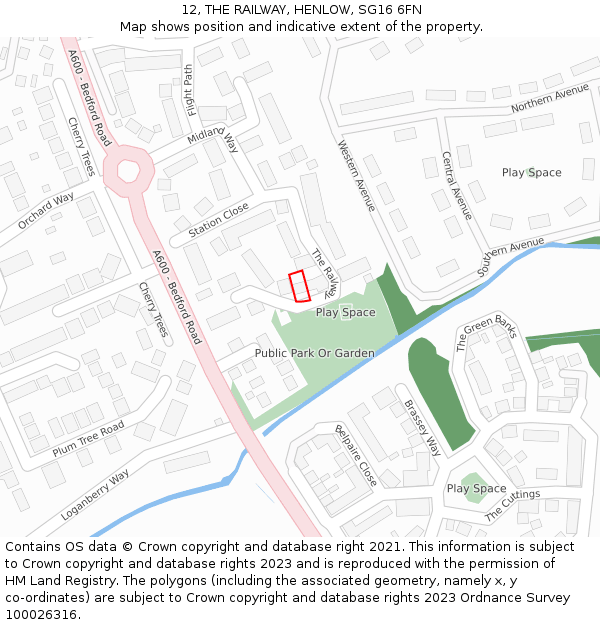 12, THE RAILWAY, HENLOW, SG16 6FN: Location map and indicative extent of plot