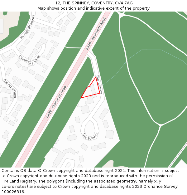 12, THE SPINNEY, COVENTRY, CV4 7AG: Location map and indicative extent of plot