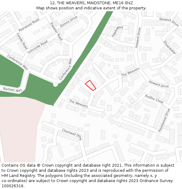 12, THE WEAVERS, MAIDSTONE, ME16 0NZ: Location map and indicative extent of plot