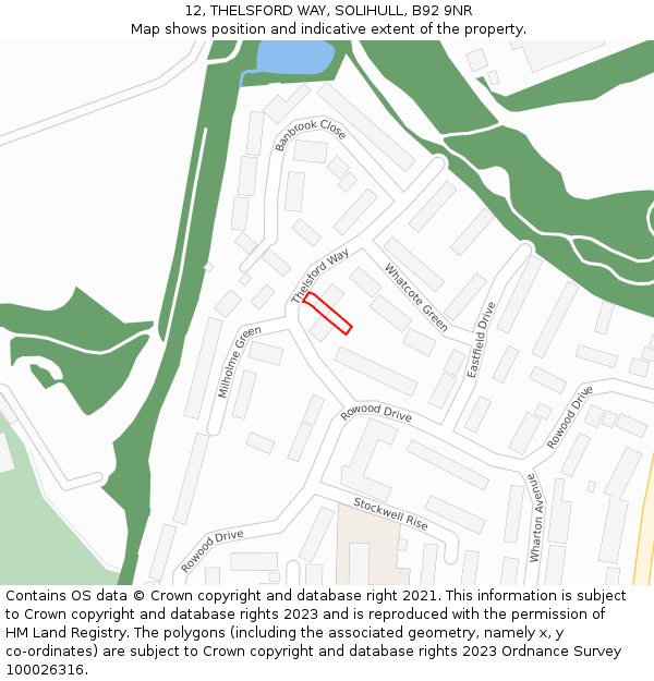 12, THELSFORD WAY, SOLIHULL, B92 9NR: Location map and indicative extent of plot