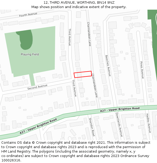 12, THIRD AVENUE, WORTHING, BN14 9NZ: Location map and indicative extent of plot
