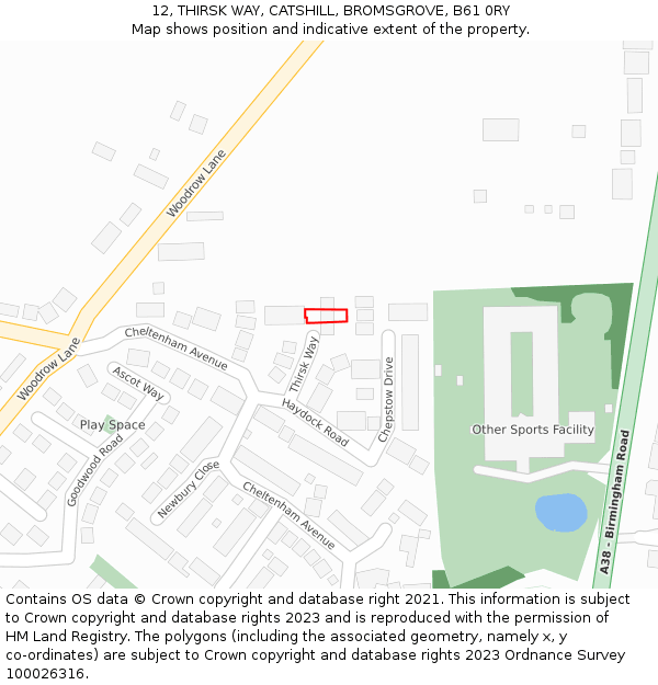 12, THIRSK WAY, CATSHILL, BROMSGROVE, B61 0RY: Location map and indicative extent of plot