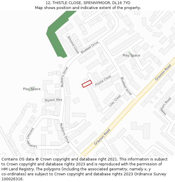 12, THISTLE CLOSE, SPENNYMOOR, DL16 7YD: Location map and indicative extent of plot