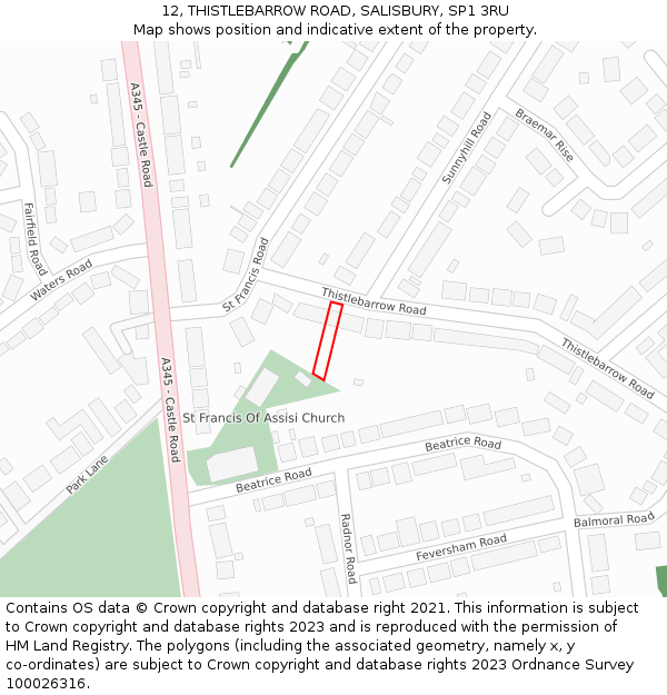 12, THISTLEBARROW ROAD, SALISBURY, SP1 3RU: Location map and indicative extent of plot