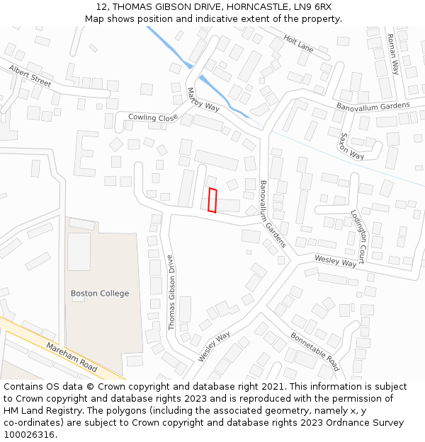 12, THOMAS GIBSON DRIVE, HORNCASTLE, LN9 6RX: Location map and indicative extent of plot