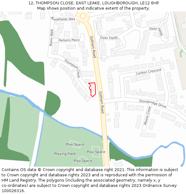 12, THOMPSON CLOSE, EAST LEAKE, LOUGHBOROUGH, LE12 6HP: Location map and indicative extent of plot