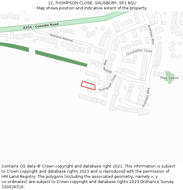 12, THOMPSON CLOSE, SALISBURY, SP2 8QU: Location map and indicative extent of plot