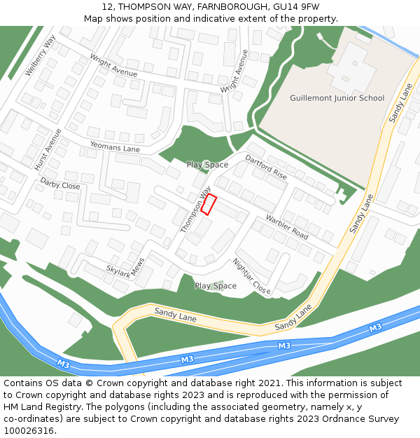 12, THOMPSON WAY, FARNBOROUGH, GU14 9FW: Location map and indicative extent of plot