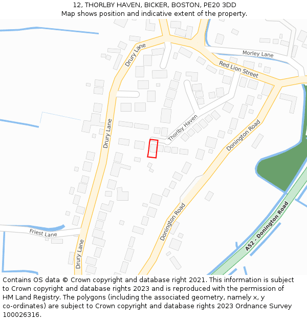 12, THORLBY HAVEN, BICKER, BOSTON, PE20 3DD: Location map and indicative extent of plot