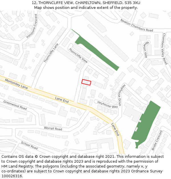 12, THORNCLIFFE VIEW, CHAPELTOWN, SHEFFIELD, S35 3XU: Location map and indicative extent of plot