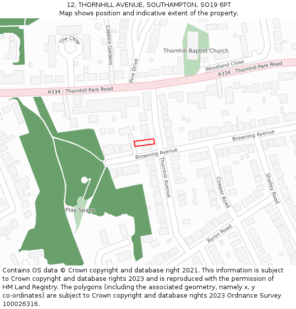 12, THORNHILL AVENUE, SOUTHAMPTON, SO19 6PT: Location map and indicative extent of plot