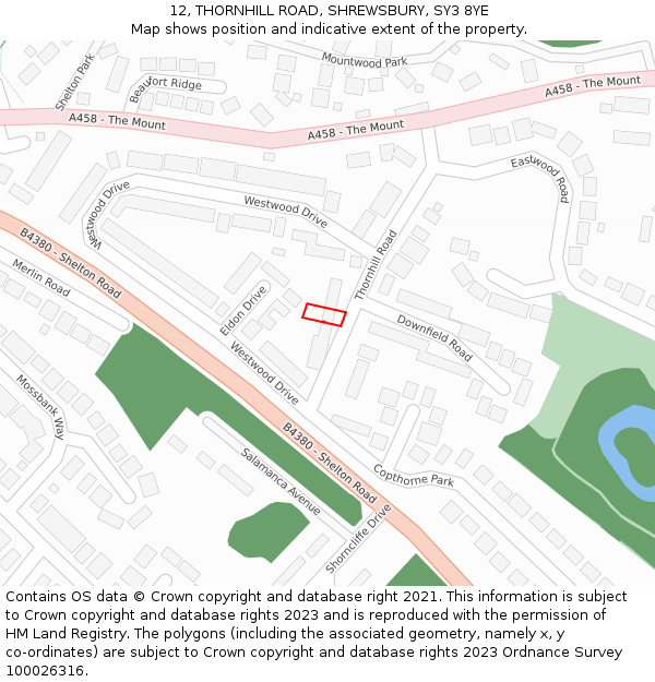 12, THORNHILL ROAD, SHREWSBURY, SY3 8YE: Location map and indicative extent of plot