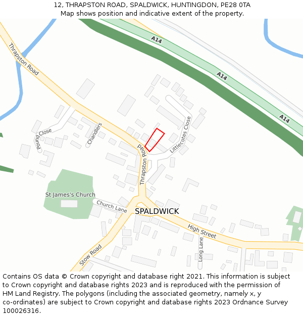 12, THRAPSTON ROAD, SPALDWICK, HUNTINGDON, PE28 0TA: Location map and indicative extent of plot