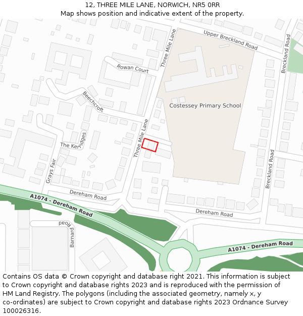 12, THREE MILE LANE, NORWICH, NR5 0RR: Location map and indicative extent of plot