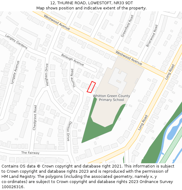 12, THURNE ROAD, LOWESTOFT, NR33 9DT: Location map and indicative extent of plot
