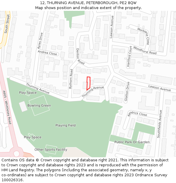 12, THURNING AVENUE, PETERBOROUGH, PE2 8QW: Location map and indicative extent of plot