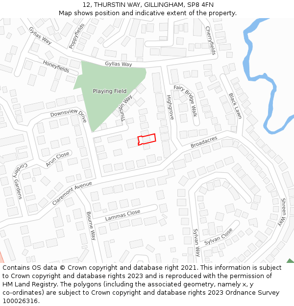 12, THURSTIN WAY, GILLINGHAM, SP8 4FN: Location map and indicative extent of plot