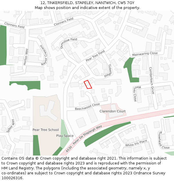 12, TINKERSFIELD, STAPELEY, NANTWICH, CW5 7GY: Location map and indicative extent of plot