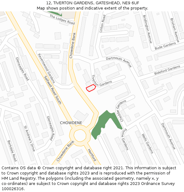 12, TIVERTON GARDENS, GATESHEAD, NE9 6UF: Location map and indicative extent of plot