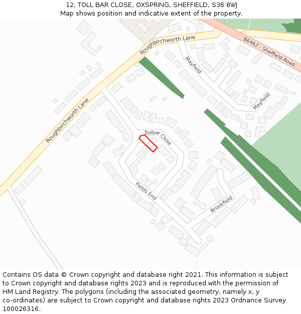 12, TOLL BAR CLOSE, OXSPRING, SHEFFIELD, S36 8WJ: Location map and indicative extent of plot