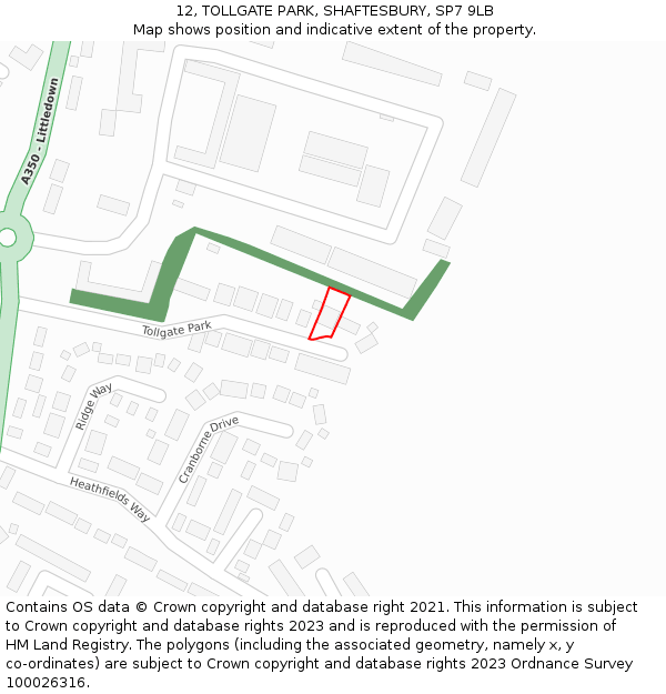12, TOLLGATE PARK, SHAFTESBURY, SP7 9LB: Location map and indicative extent of plot