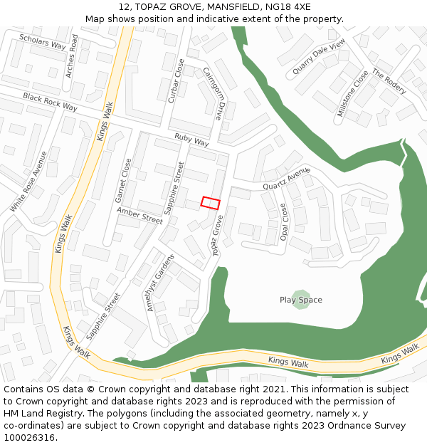 12, TOPAZ GROVE, MANSFIELD, NG18 4XE: Location map and indicative extent of plot