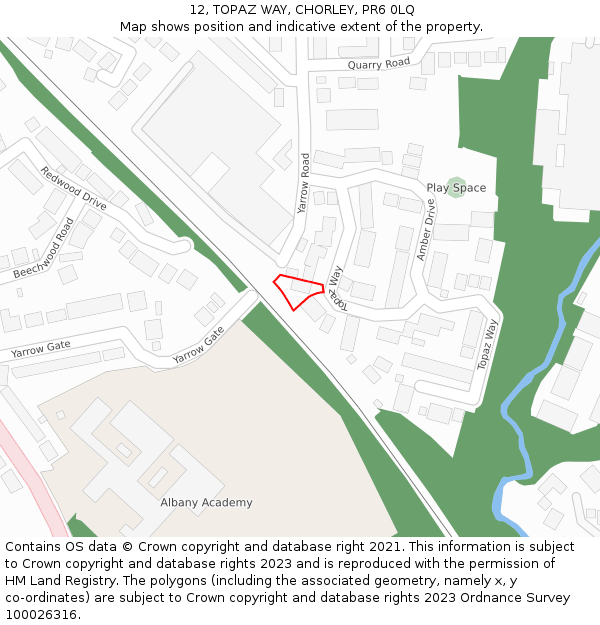 12, TOPAZ WAY, CHORLEY, PR6 0LQ: Location map and indicative extent of plot