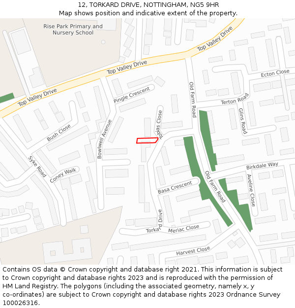 12, TORKARD DRIVE, NOTTINGHAM, NG5 9HR: Location map and indicative extent of plot