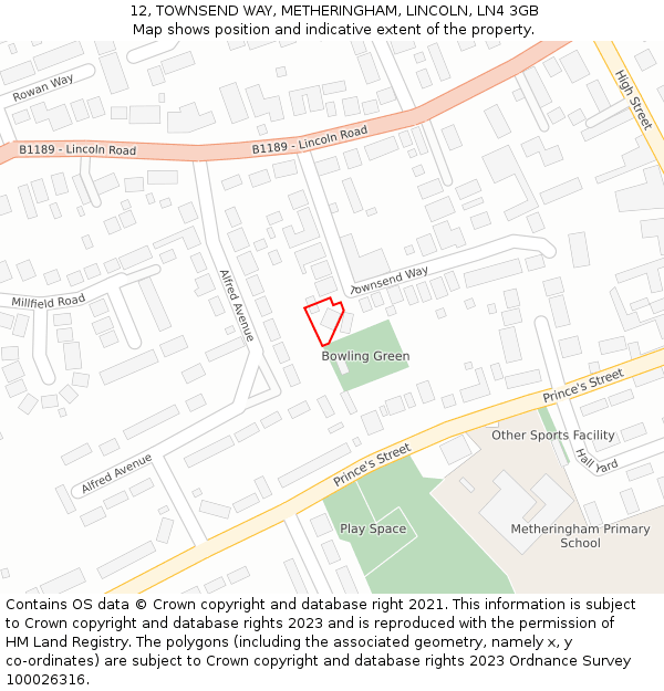 12, TOWNSEND WAY, METHERINGHAM, LINCOLN, LN4 3GB: Location map and indicative extent of plot