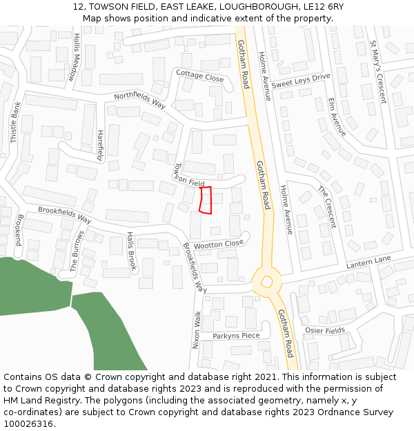 12, TOWSON FIELD, EAST LEAKE, LOUGHBOROUGH, LE12 6RY: Location map and indicative extent of plot