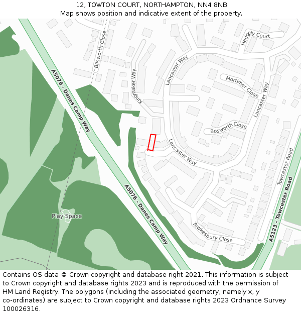 12, TOWTON COURT, NORTHAMPTON, NN4 8NB: Location map and indicative extent of plot