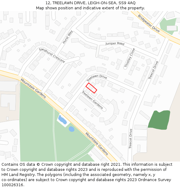 12, TREELAWN DRIVE, LEIGH-ON-SEA, SS9 4AQ: Location map and indicative extent of plot