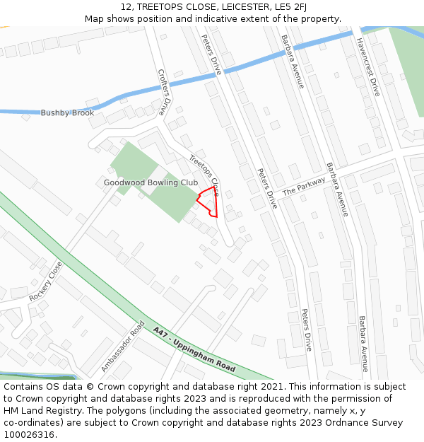 12, TREETOPS CLOSE, LEICESTER, LE5 2FJ: Location map and indicative extent of plot