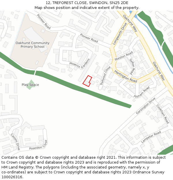 12, TREFOREST CLOSE, SWINDON, SN25 2DE: Location map and indicative extent of plot