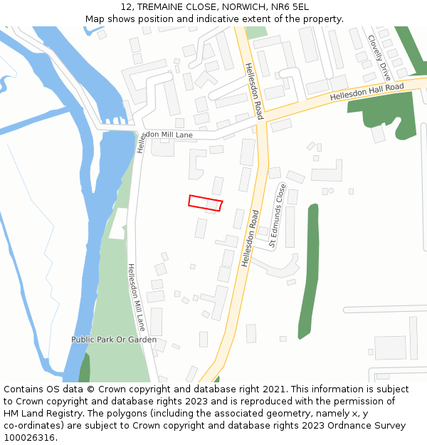 12, TREMAINE CLOSE, NORWICH, NR6 5EL: Location map and indicative extent of plot