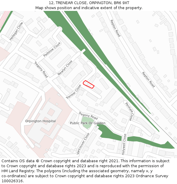 12, TRENEAR CLOSE, ORPINGTON, BR6 9XT: Location map and indicative extent of plot