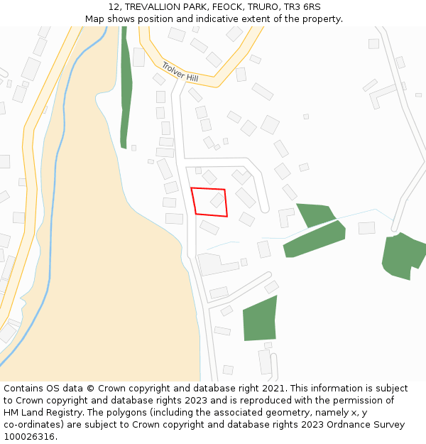 12, TREVALLION PARK, FEOCK, TRURO, TR3 6RS: Location map and indicative extent of plot