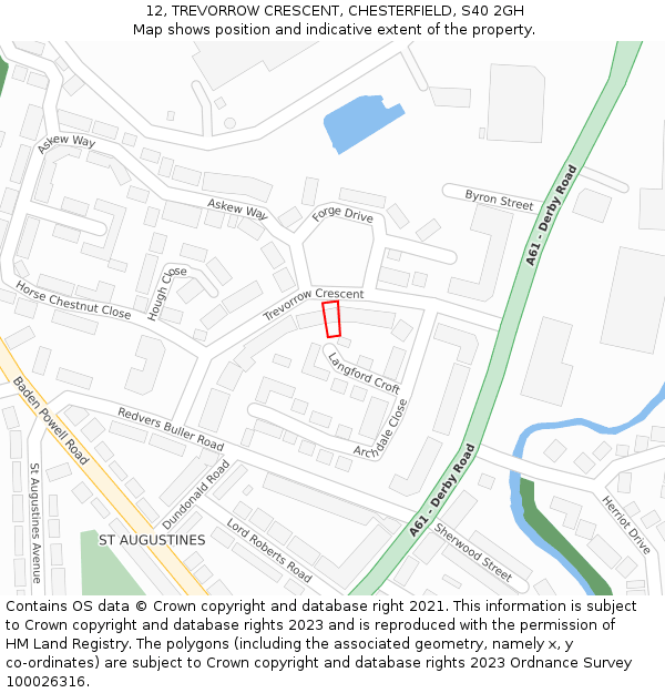 12, TREVORROW CRESCENT, CHESTERFIELD, S40 2GH: Location map and indicative extent of plot