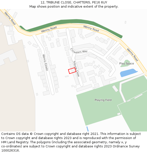12, TRIBUNE CLOSE, CHATTERIS, PE16 6UY: Location map and indicative extent of plot