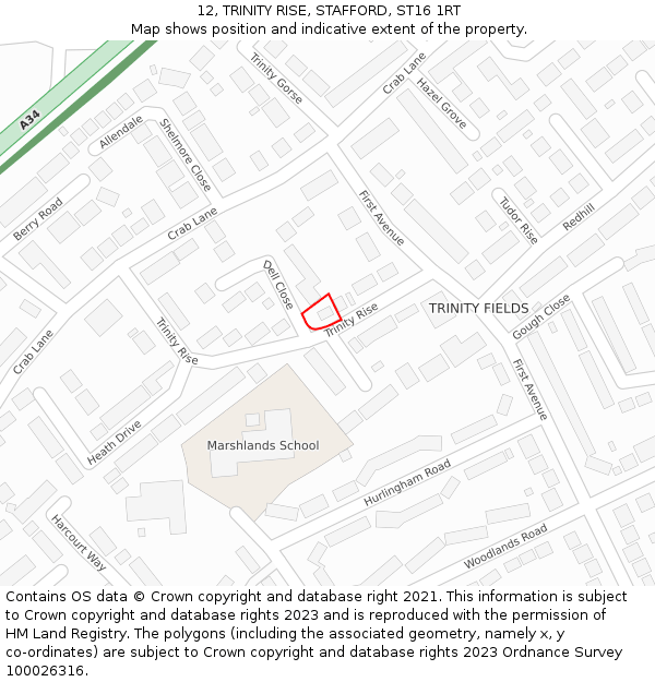12, TRINITY RISE, STAFFORD, ST16 1RT: Location map and indicative extent of plot