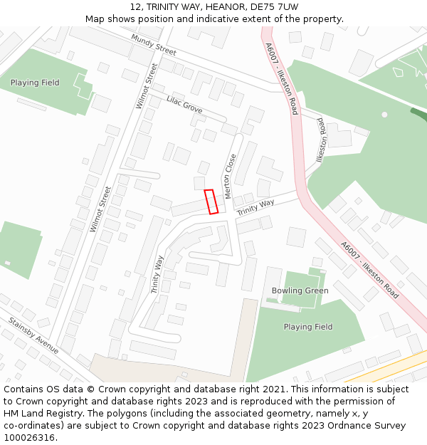 12, TRINITY WAY, HEANOR, DE75 7UW: Location map and indicative extent of plot