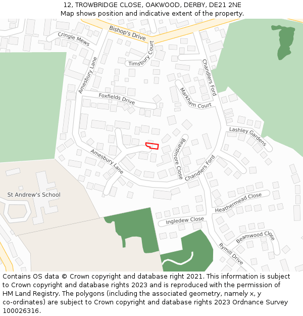 12, TROWBRIDGE CLOSE, OAKWOOD, DERBY, DE21 2NE: Location map and indicative extent of plot