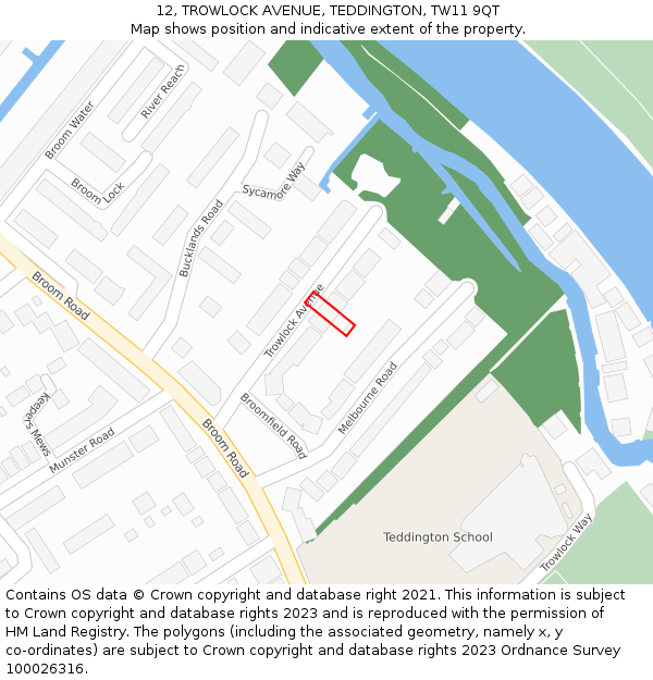 12, TROWLOCK AVENUE, TEDDINGTON, TW11 9QT: Location map and indicative extent of plot