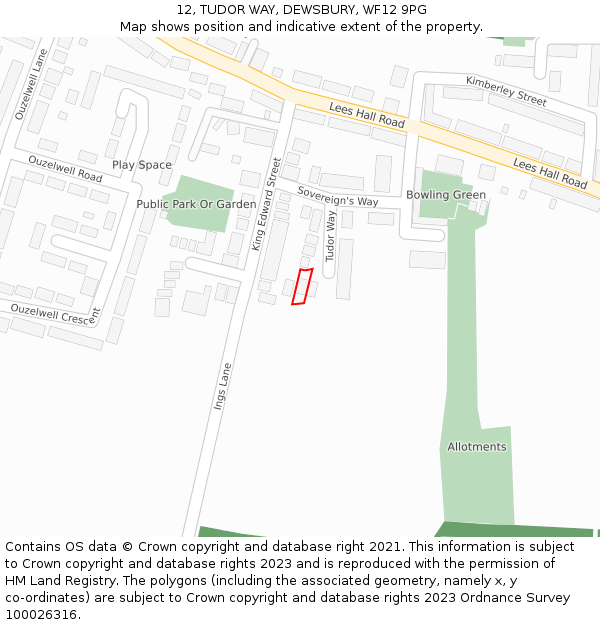 12, TUDOR WAY, DEWSBURY, WF12 9PG: Location map and indicative extent of plot
