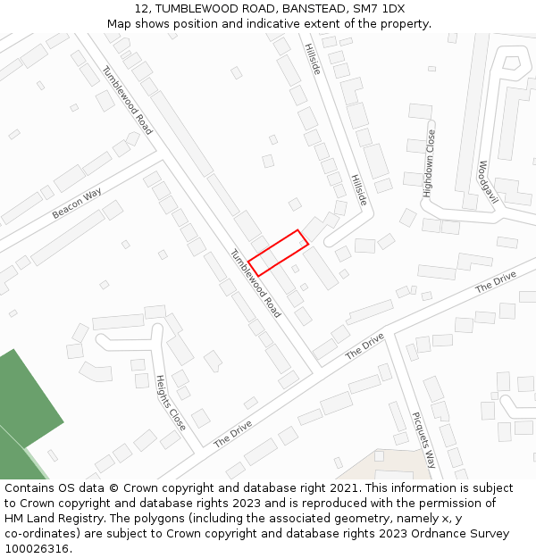 12, TUMBLEWOOD ROAD, BANSTEAD, SM7 1DX: Location map and indicative extent of plot