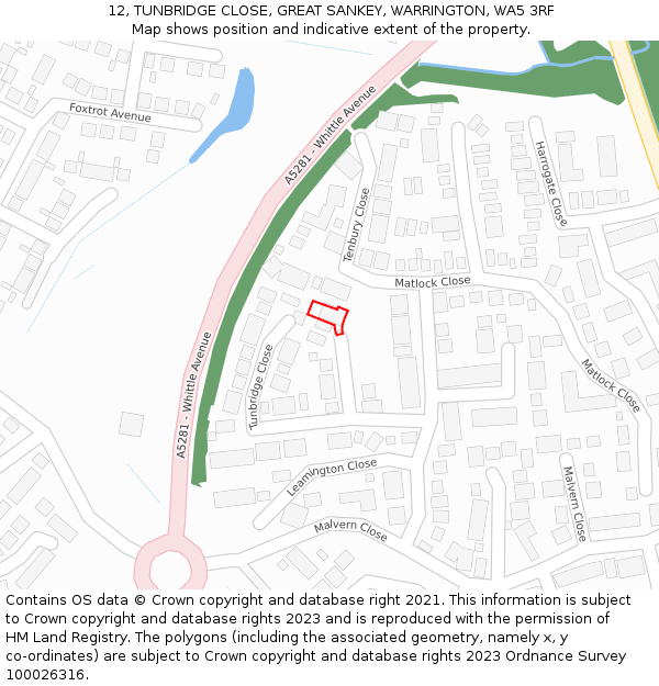 12, TUNBRIDGE CLOSE, GREAT SANKEY, WARRINGTON, WA5 3RF: Location map and indicative extent of plot