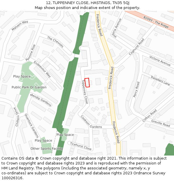12, TUPPENNEY CLOSE, HASTINGS, TN35 5QJ: Location map and indicative extent of plot