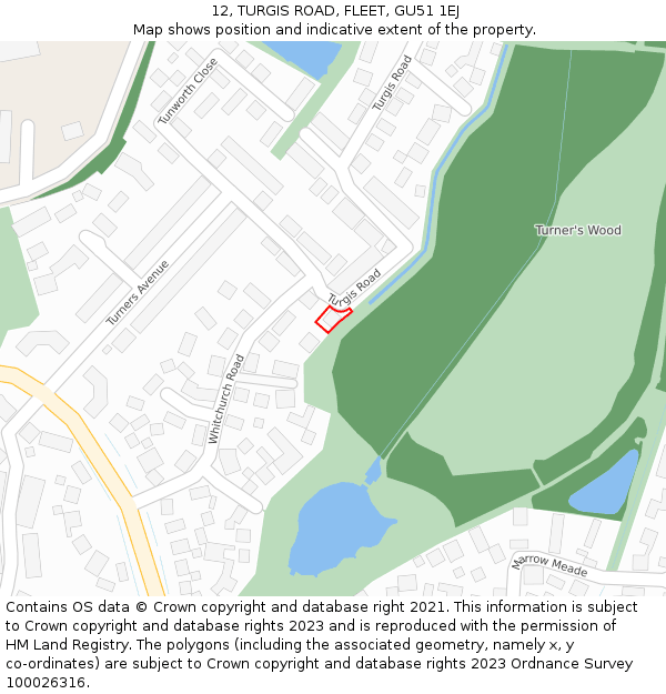 12, TURGIS ROAD, FLEET, GU51 1EJ: Location map and indicative extent of plot