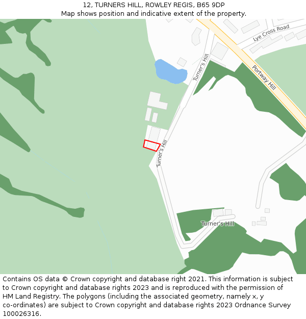 12, TURNERS HILL, ROWLEY REGIS, B65 9DP: Location map and indicative extent of plot