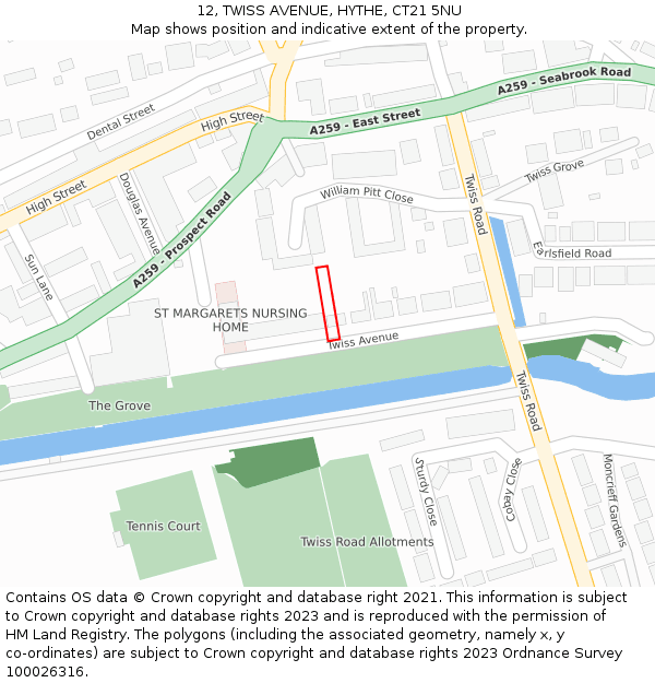 12, TWISS AVENUE, HYTHE, CT21 5NU: Location map and indicative extent of plot